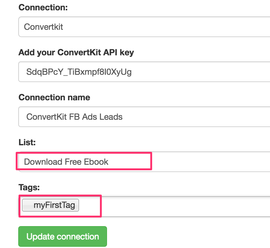 Select ConvertKit list and tags