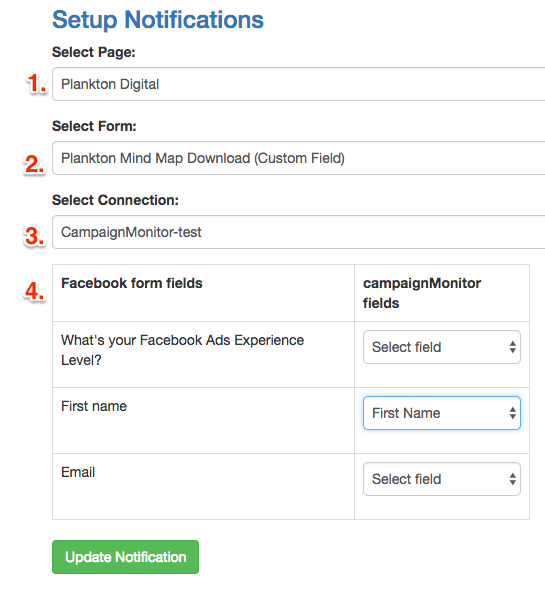 Pair Facabook Form with CampaignMonitor