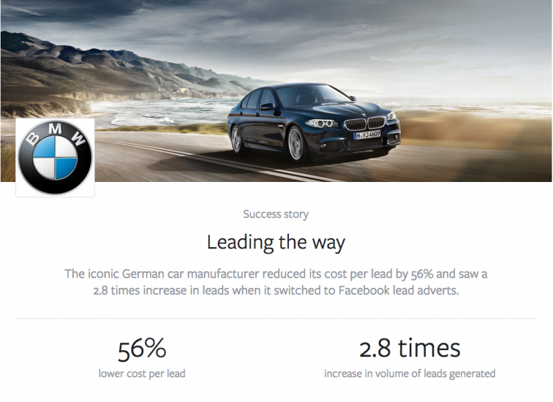 BMW UK Facebook Lead ads campaign results