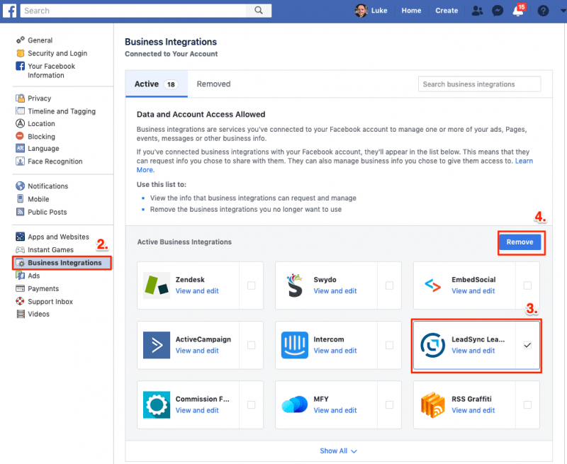 Remove Facebook Apps