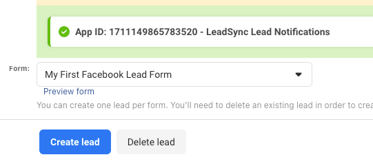 Create test Facebook lead