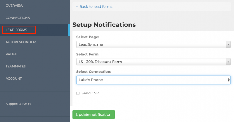 setup sms lead ad notifications