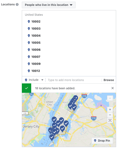 Facebook Ads Zip code targeting