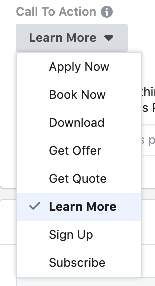 Facebook Ads Button Options