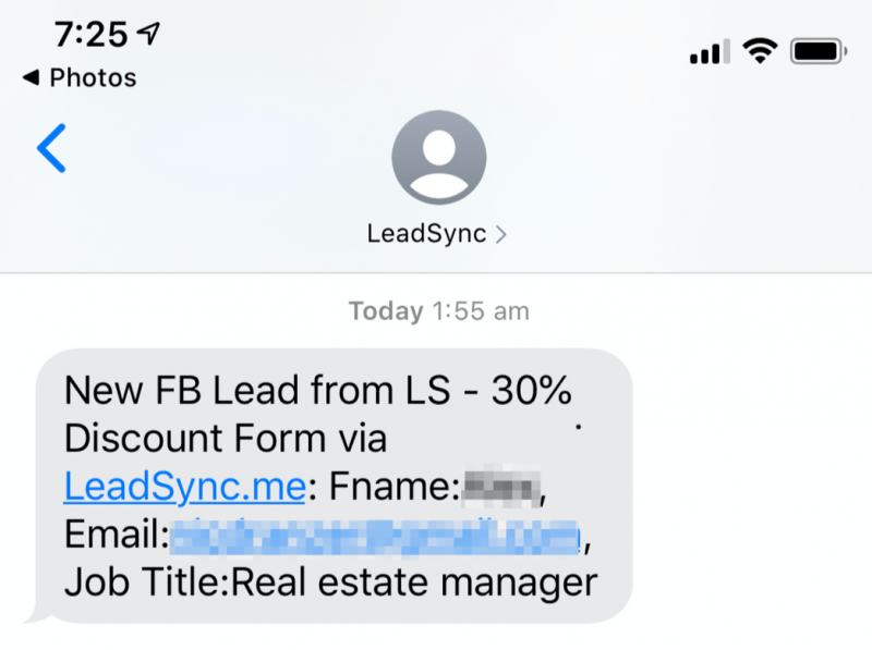 SMS Facebook Lead Notification