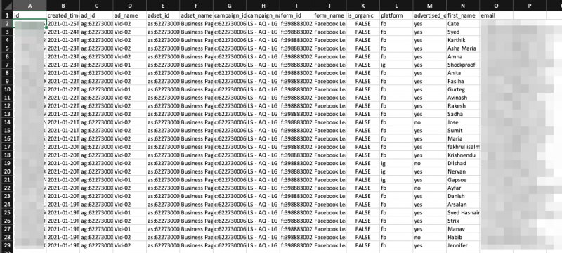 Facebook Lead Ads Spreadsheet