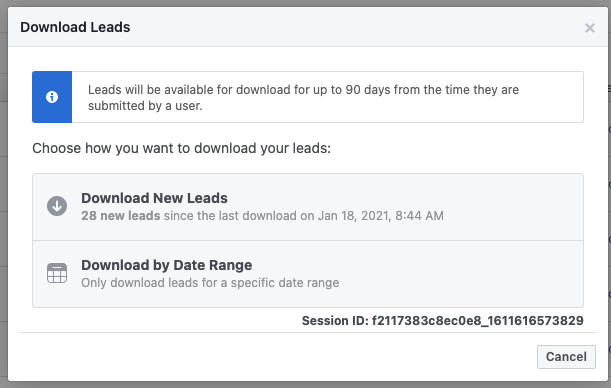 Download Facebook Lead Ad CSV