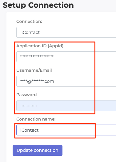 Paste iContact Details into LeadSync