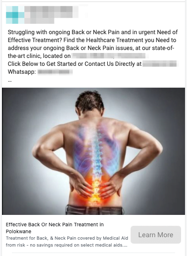 Back Pain Lead Ad Example