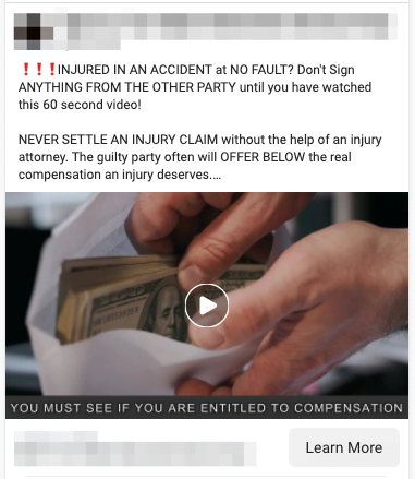 Injury compensation Lead Ad Example