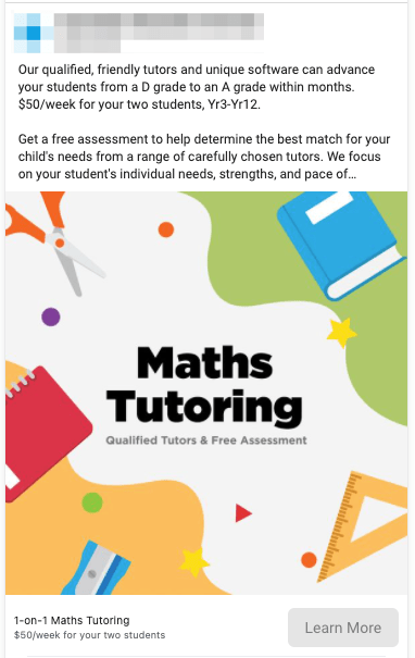 Tutoring  Lead Ad Example