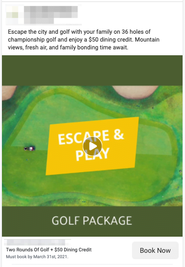 Golf Play & Stay Lead Ad Example