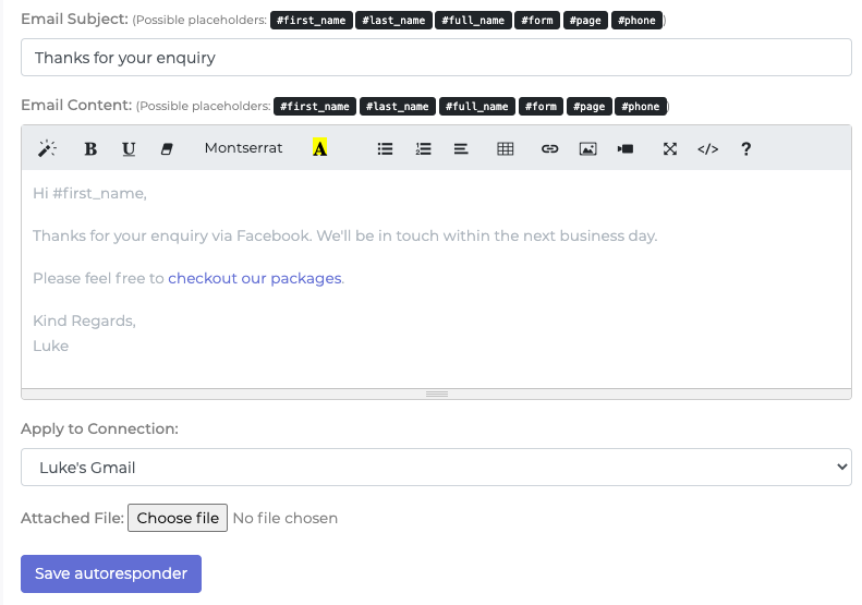 Facebook lead ad email autoresponder