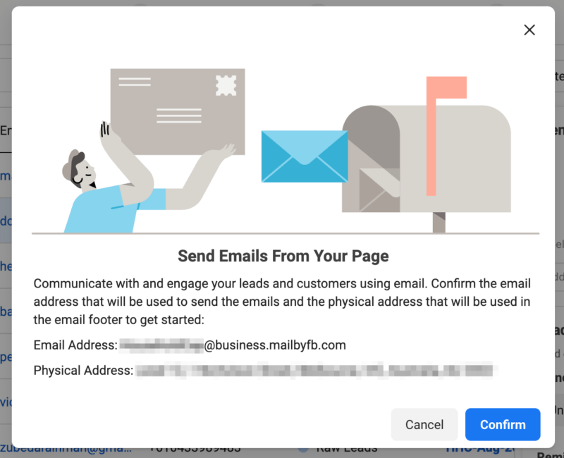 Send emails to leads from your Facebook Page