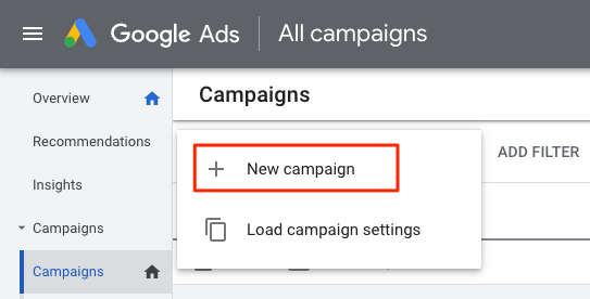 Create a new Google Ads Campaign