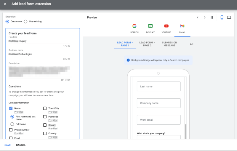 Enter the details you wish to collect from your form. 