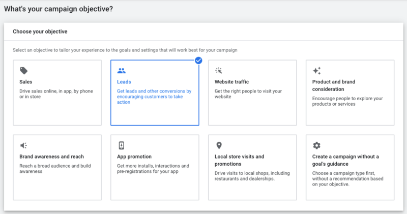 Select the Lead objective