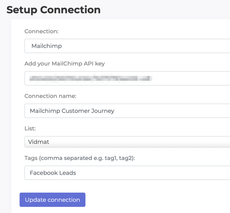 Add Mailchimp API key to LeadSync
