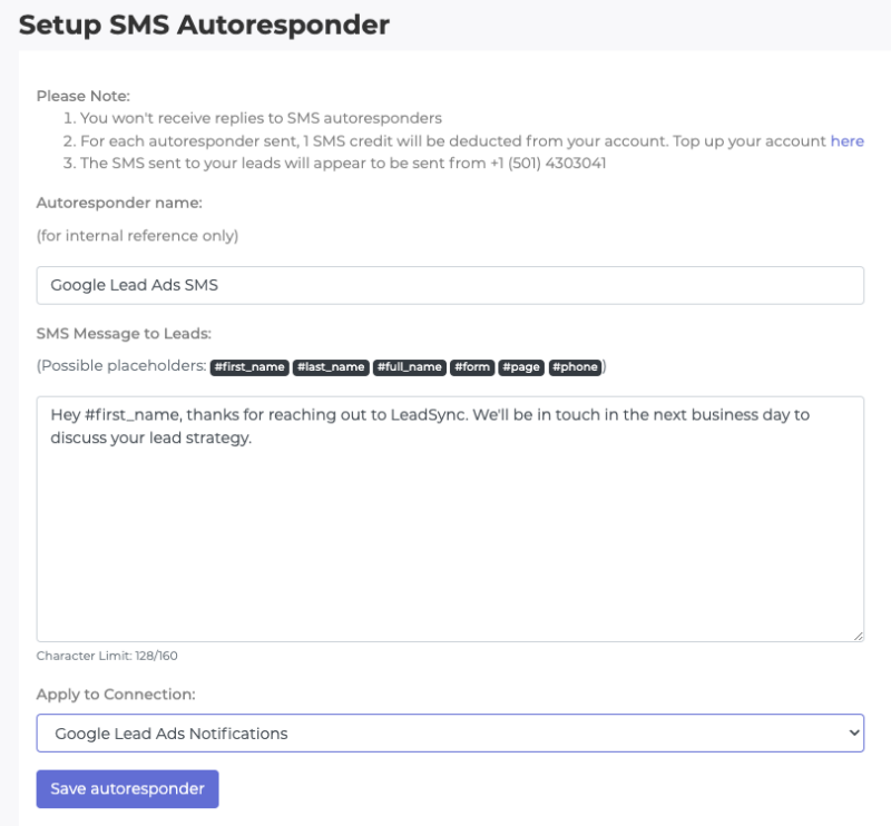 Google Lead Ads SMS autoresponder