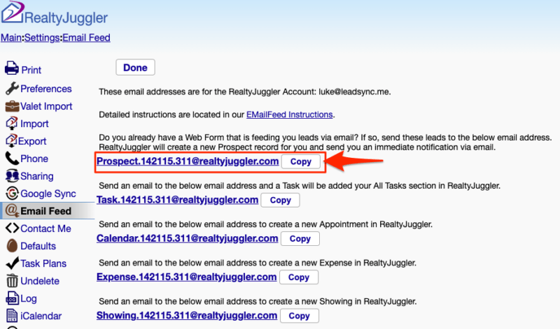 RealtyJuggler Prospect Email Address