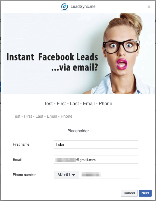 Facebook lead form example