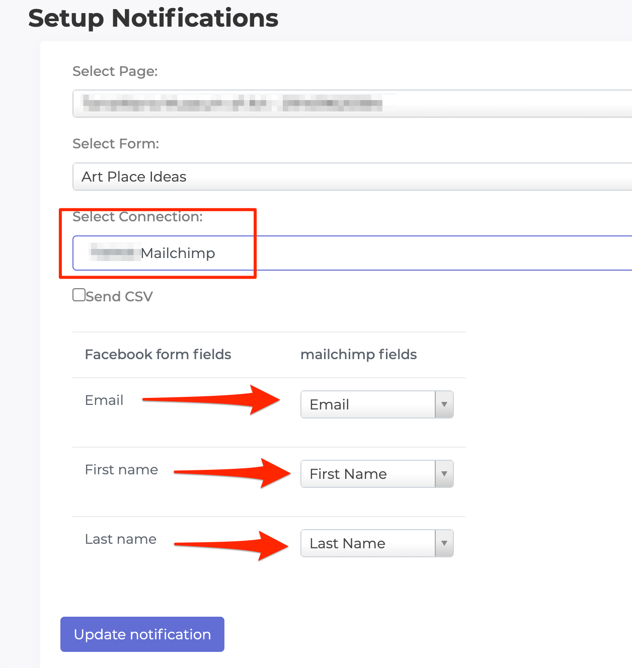 Mapping Facebook lead ad fields to Mailchimp in LeadSync