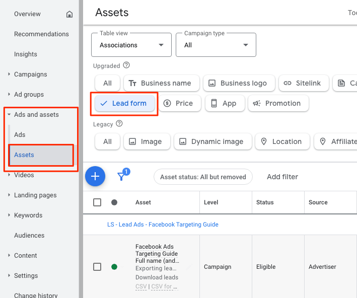 Finding your Google lead forms