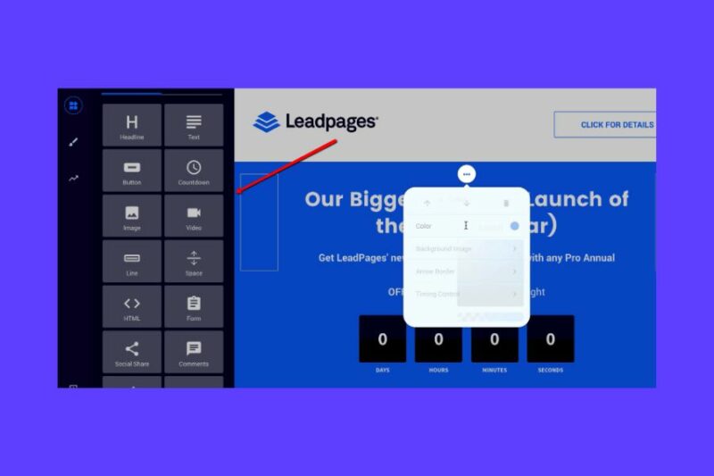 drag and drop builder of Leadpages