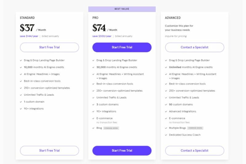 choosing from the pricing plans of Leadpages