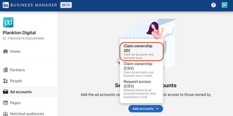 Claim LinkedIn ad account ownership